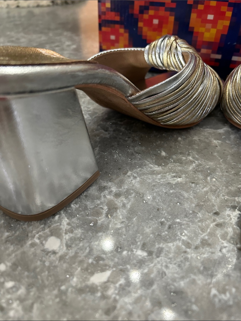 Jeffrey Campbell Silver/Gold Knotted Block Heel Slide Sandals - Picture 7 of 12